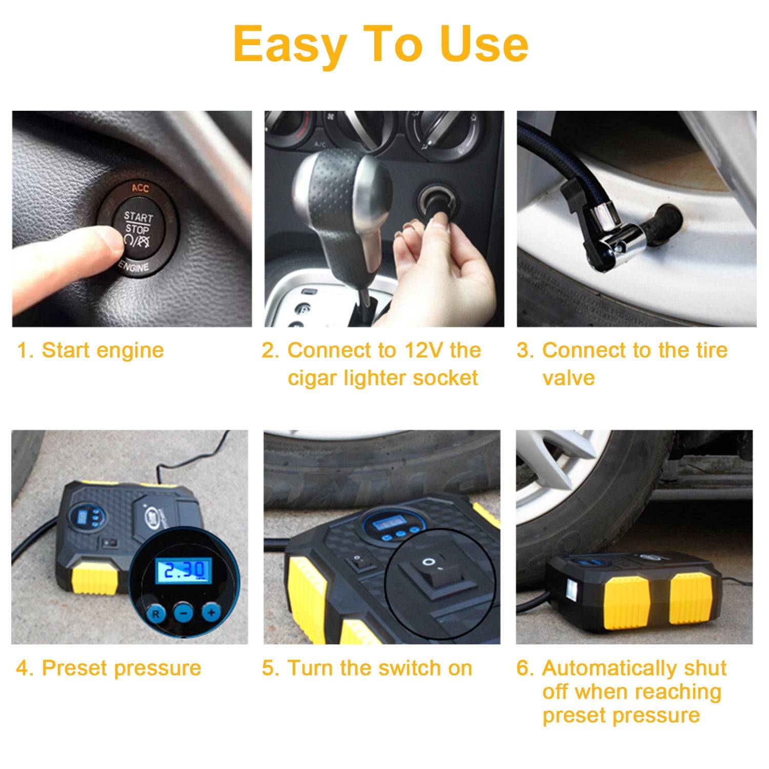 12V Tire Inflator 150PSI with LCD and Auto Shut Off