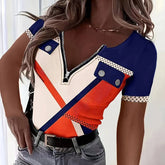 Women’s Color Block Zipper T Shirt Short Sleeve