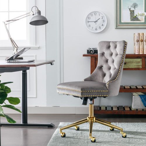 Velvet Office Chair Swivel Gold Base Tufted