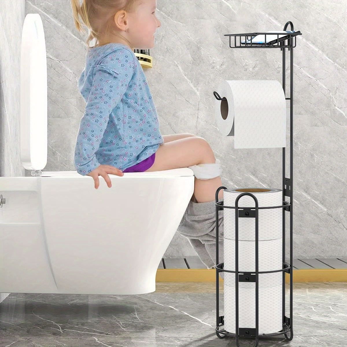 Freestanding Toilet Paper Holder With Storage Shelf