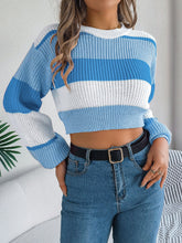 Color Block Cropped Sweater with Lantern Sleeves