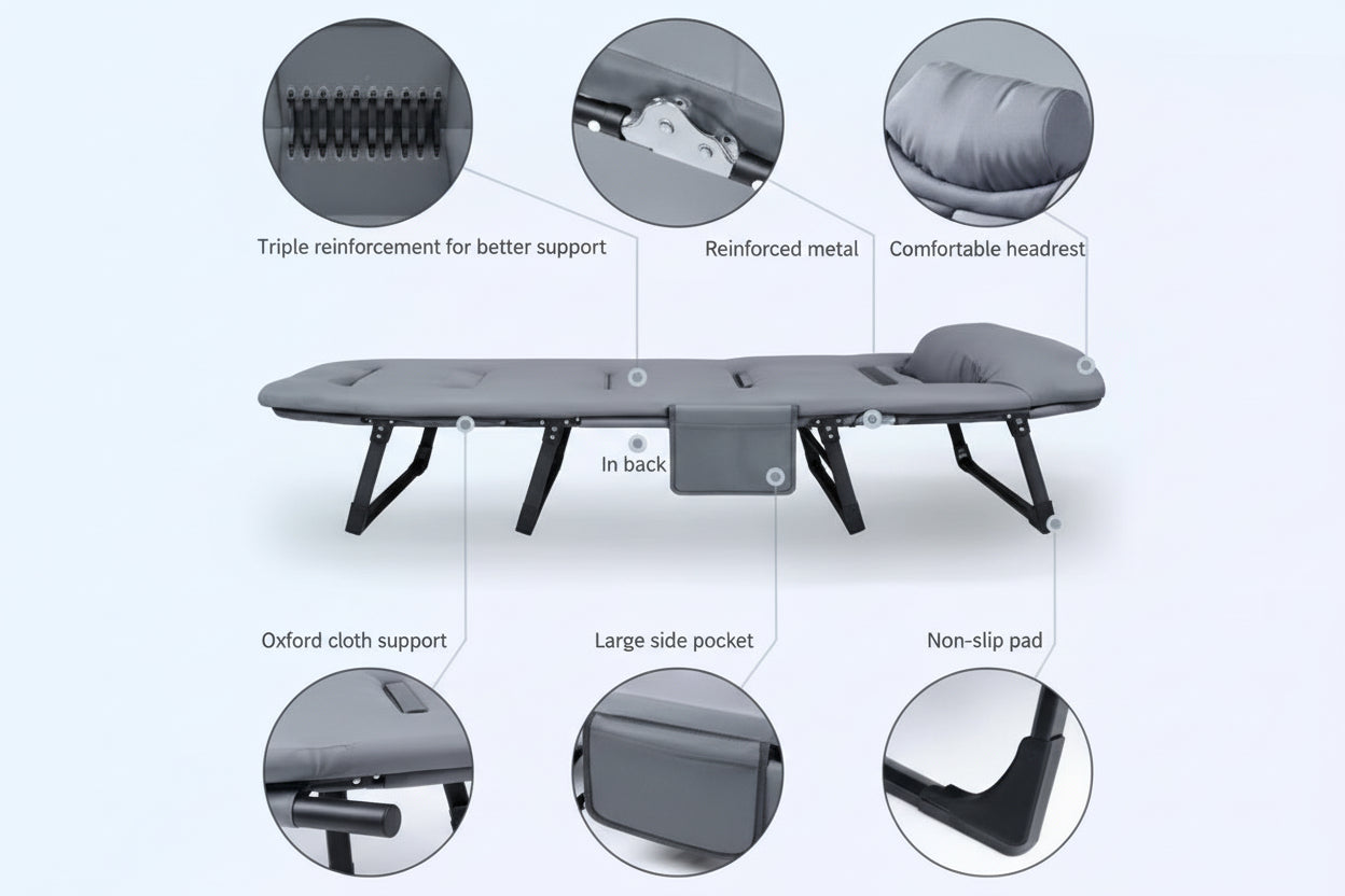 Adjustable Folding Bed with Mattress for Indoor Outdoor