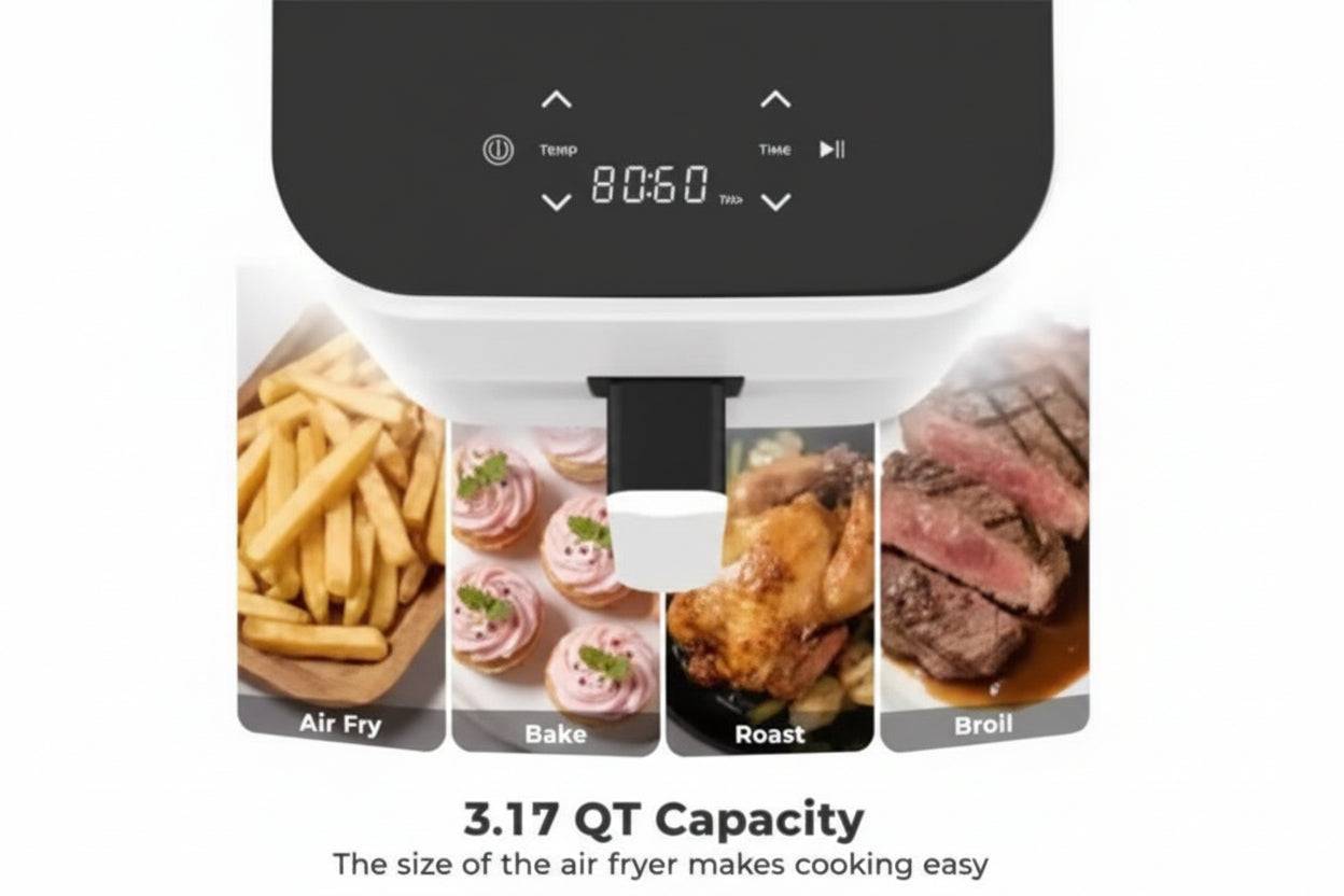 3QT Air Fryer Digital Controls Compact Healthy Cooking