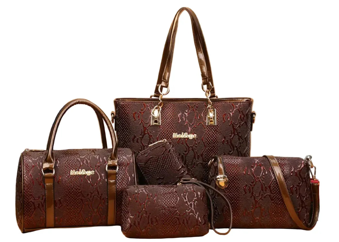 Glossy PU Leather Bag Set Tote Satchel Crossbody Wallet