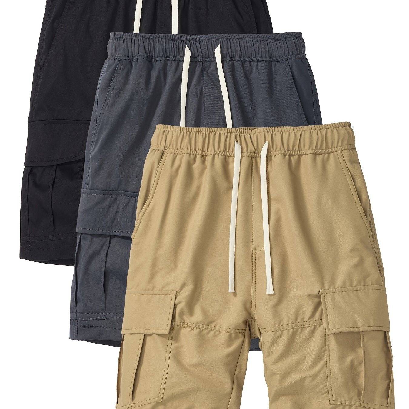 3-Pack Men’s Cargo Shorts with Adjustable Drawstring Waist & Multi Pockets, Loose Fit for Hiking & Casual Summer Wear