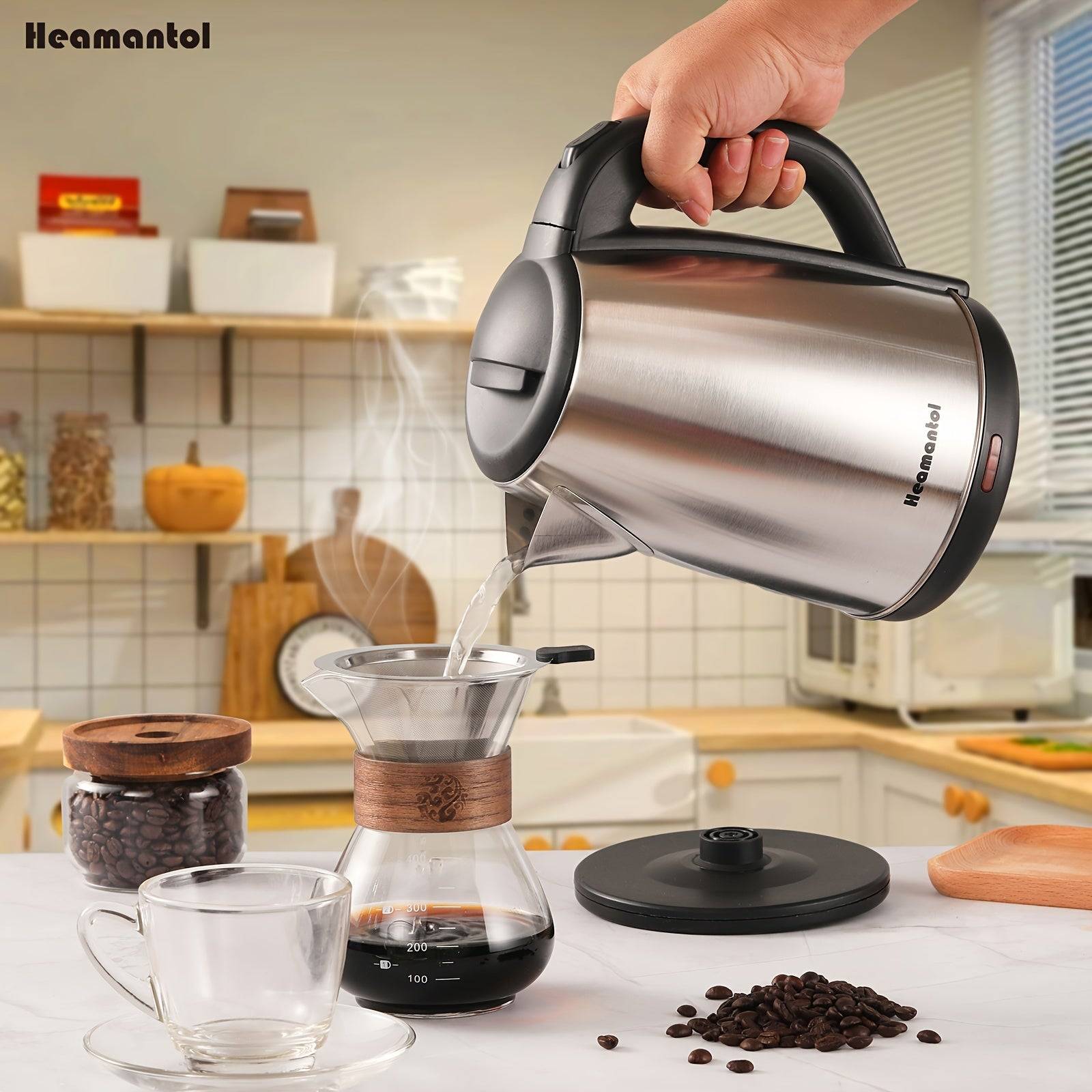 1.8L Electric Kettle – Stainless Steel Double Wall Hot Water Boiler with Auto Shut Off, Boil-Dry Protection, LED Indicator & BPA-Free Cordless Base