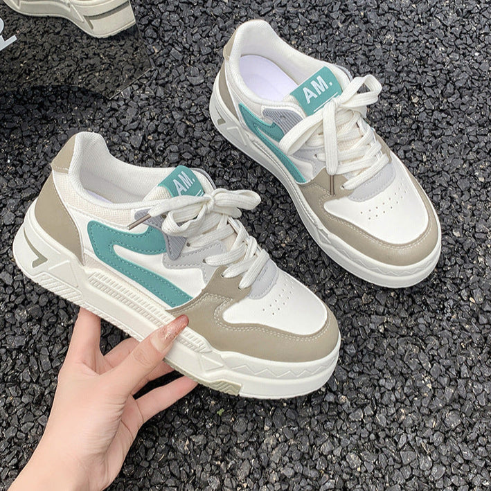 Women’s Low-Top Skate Shoes Casual Sports Sneakers Thick Sole PU Lace-Up Waterproof Breathable