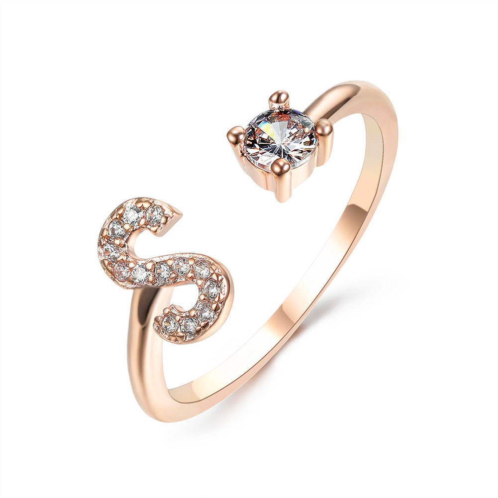 Anillo de letra ajustable con circonitas y diseño inicial de 26 para mujer