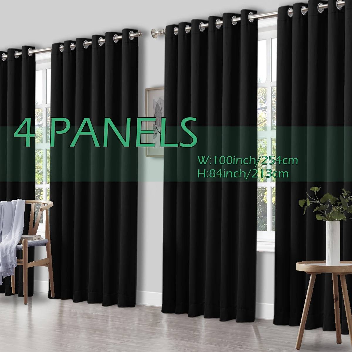 Set of 4 Thermal Blackout Curtains Triple Weave Solid Grommet Panels Insulated Patio Drapes for Complete Darkness & Comfort at Home or Office