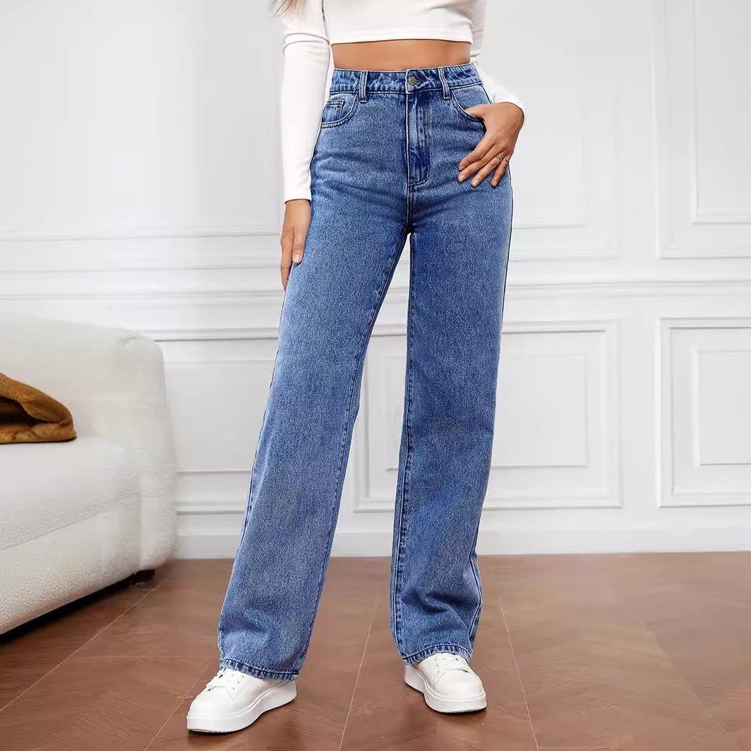 Womens Straight Leg Jeans with Mid Waist Casual Fit