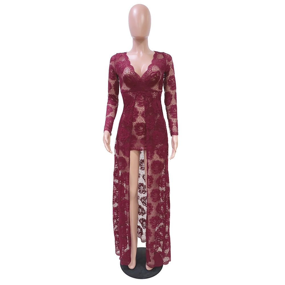 Women’s Spring Lace Dress Elegant Long Sleeve Polyester Casual European American Style in Multiple Colors