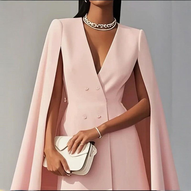 Womens V Neck Cape Sleeve Blazer Dress for Spring Events