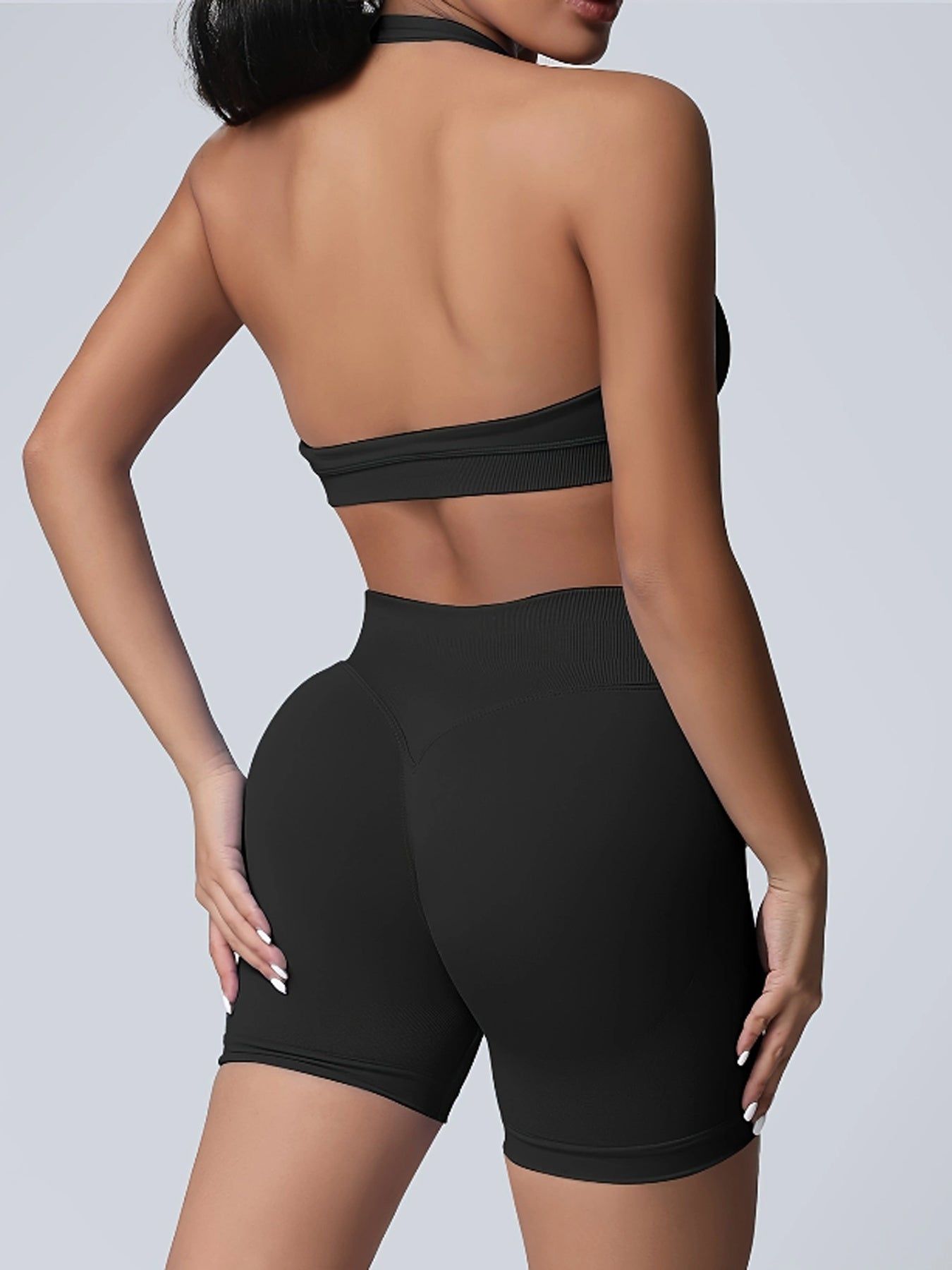 Womens Workout Set with Sports Bra and High Waist Shorts