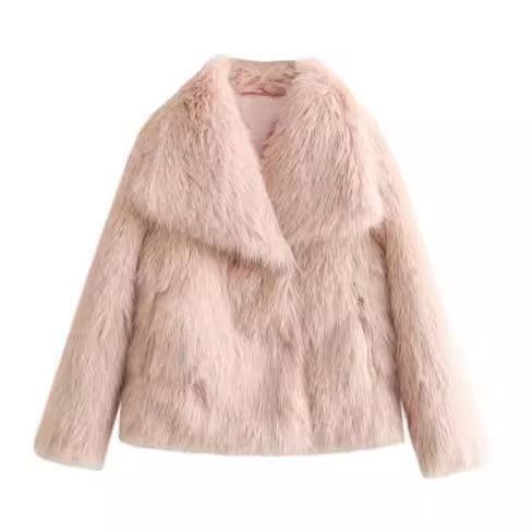 Women’s Winter Plush Coat Warm Thick Fluffy Lapel Jacket Long Sleeve Casual Outerwear