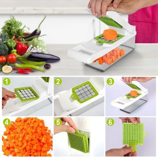 Vegetable Chopper 12 in 1 Set with Container and Blades