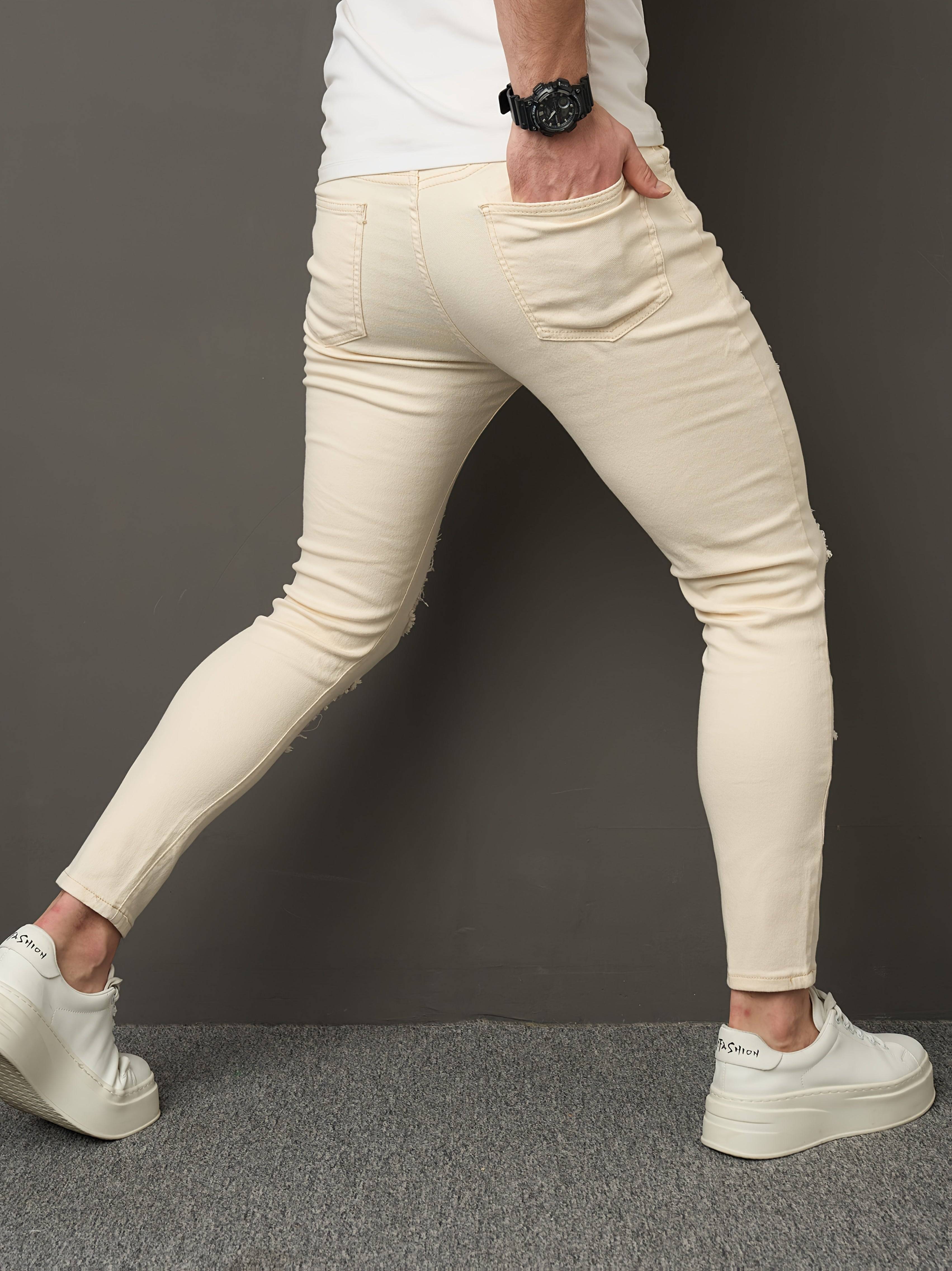 Men’s Slim Fit Jeans Youth Fashion Denim Pants with Tapered Small Leg Design Casual Spring & Autumn Wear