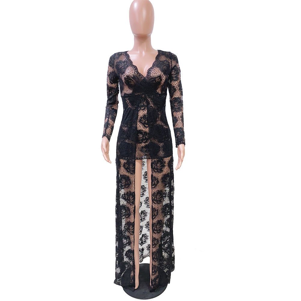 Women’s Spring Lace Dress Elegant Long Sleeve Polyester Casual European American Style in Multiple Colors