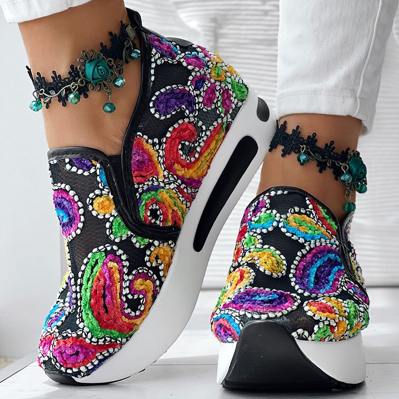 Random Print Slip On Shoes with Side Lace Design