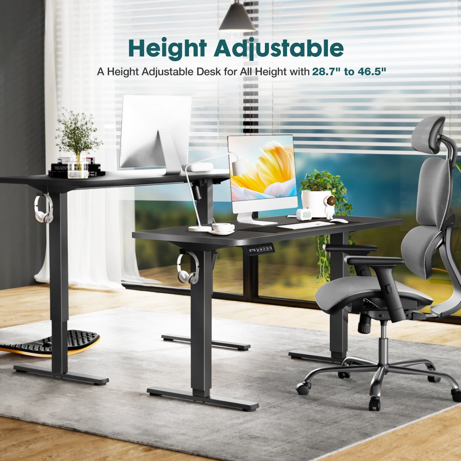 Electric Adjustable Standing Desk With Hooks And Cable Port