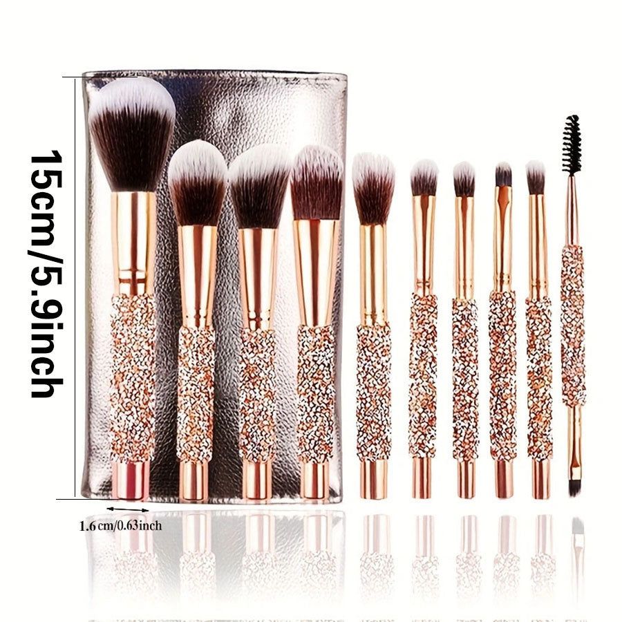 10PCS Luxury Crystal Makeup Brush Set for Face and Eyes
