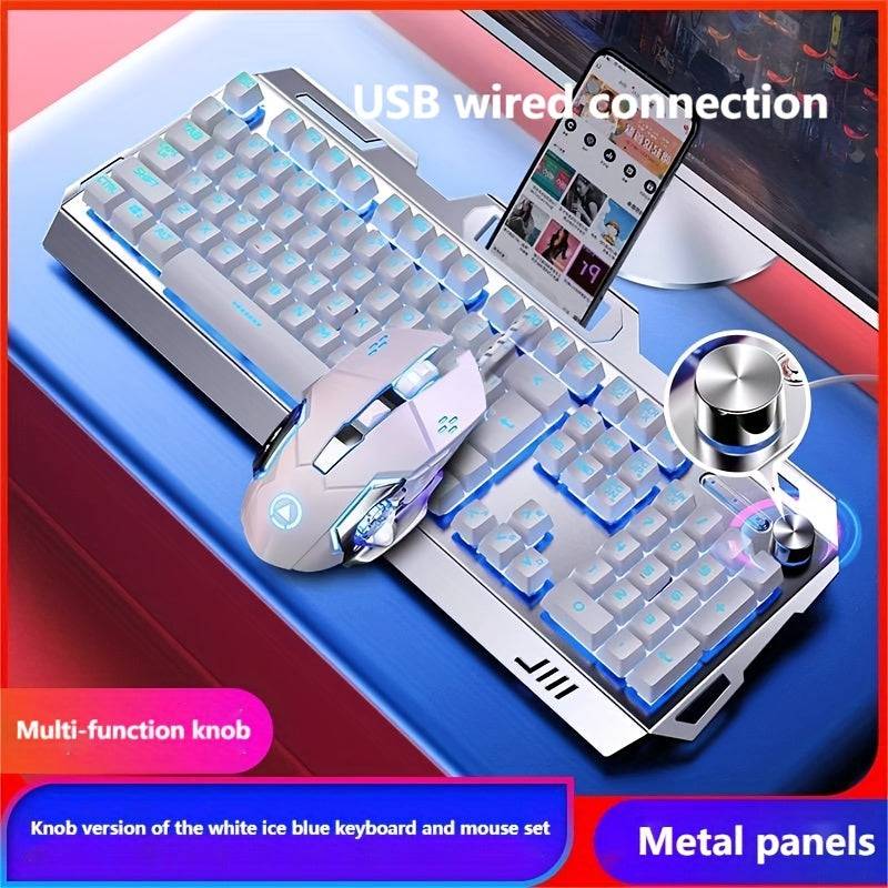 Wired Gaming Keyboard 104-Key Full Size with LED Backlight, Ergonomic Quiet Design & Volume Knob for PC & Laptop