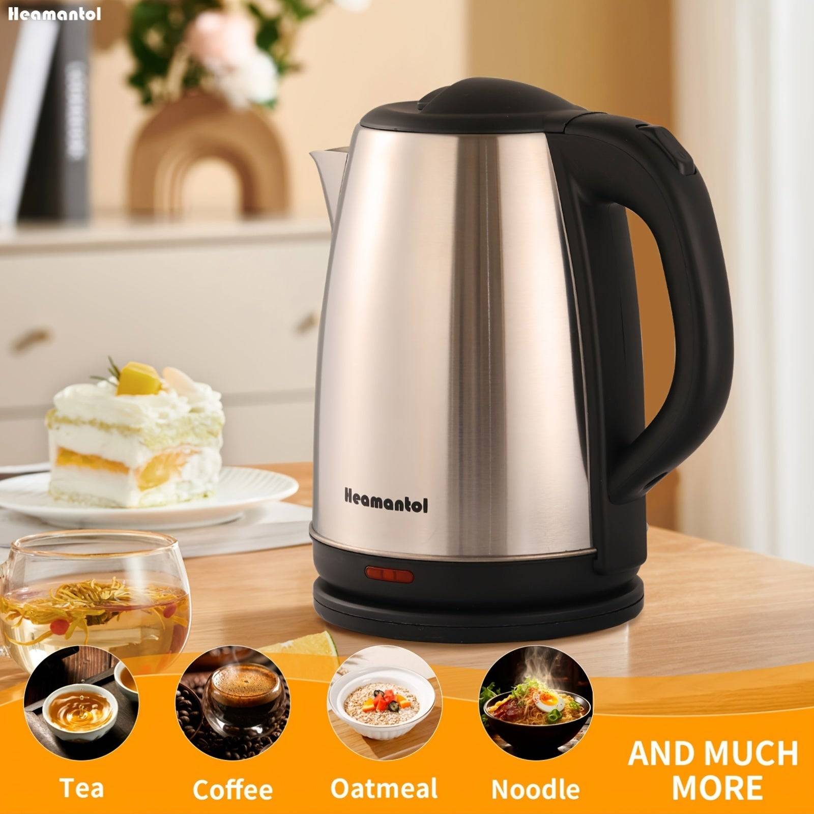 1.8L Electric Kettle – Stainless Steel Double Wall Hot Water Boiler with Auto Shut Off, Boil-Dry Protection, LED Indicator & BPA-Free Cordless Base