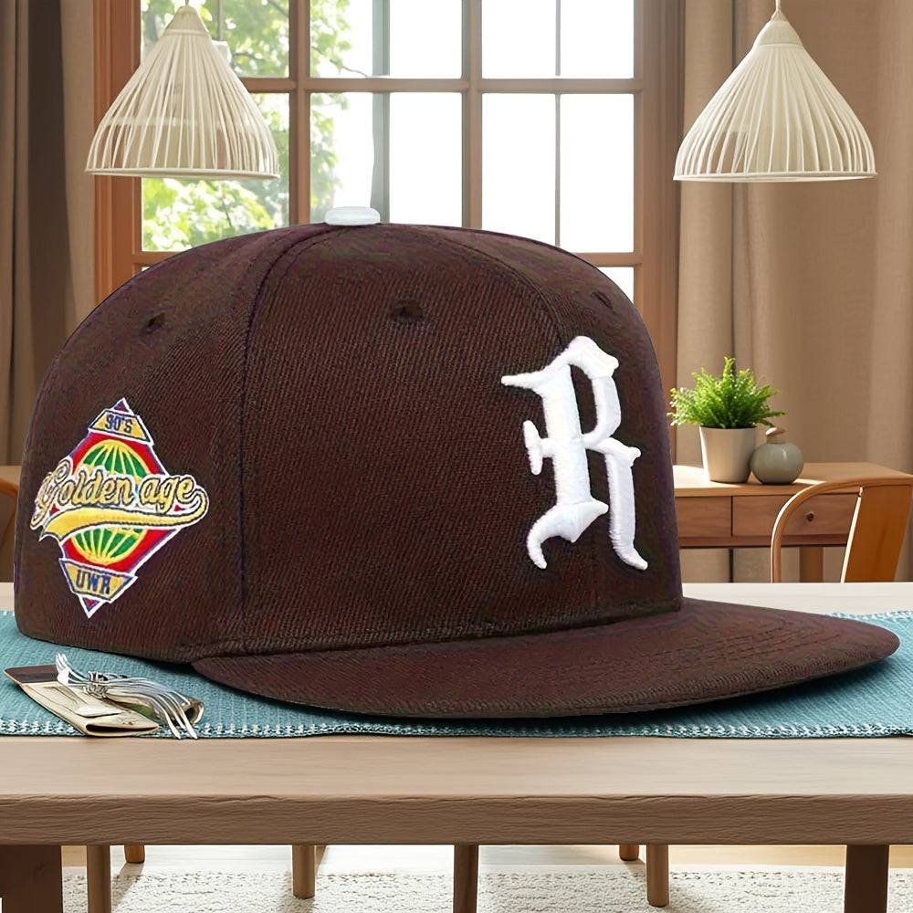 Men’s Embroidered Flat Brim Hat – Hip-Hop Style Baseball Cap for Parties, Streetwear & Outdoor Sports – Windproof & Sunshade Design