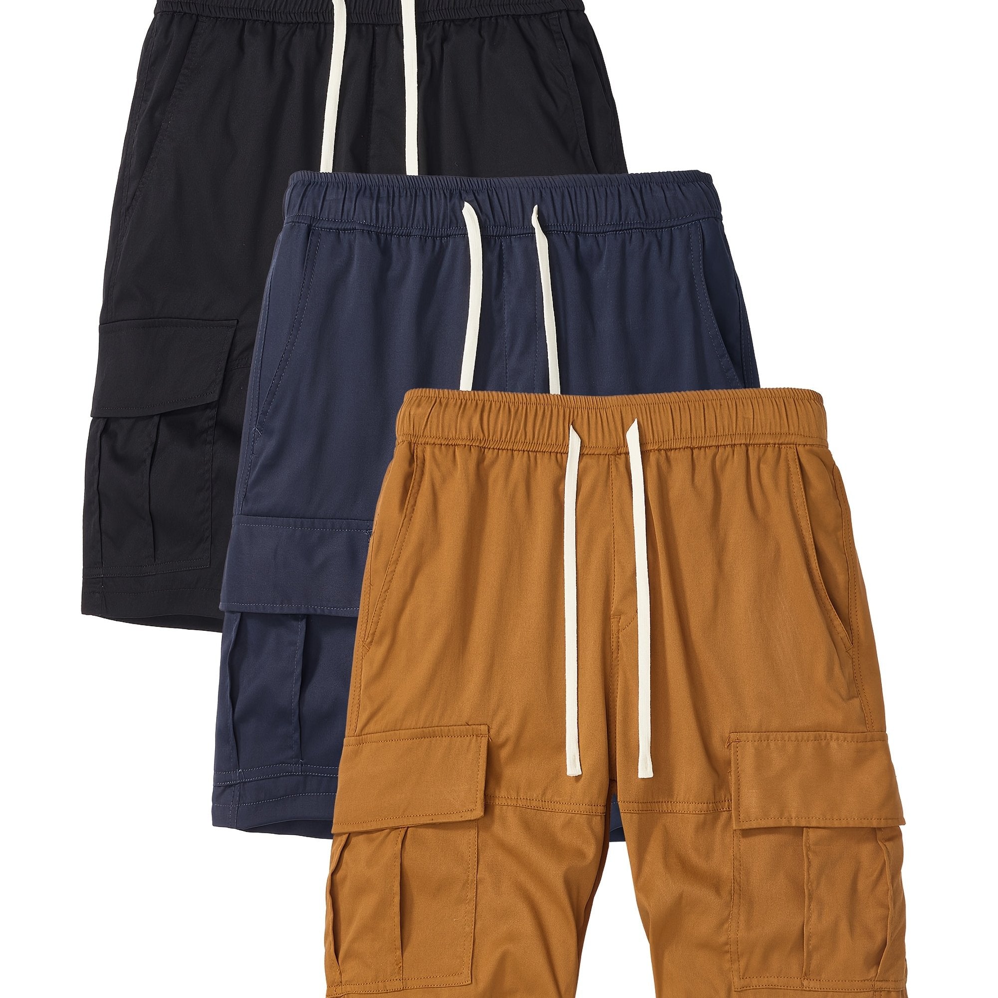3-Pack Men’s Cargo Shorts with Adjustable Drawstring Waist & Multi Pockets, Loose Fit for Hiking & Casual Summer Wear