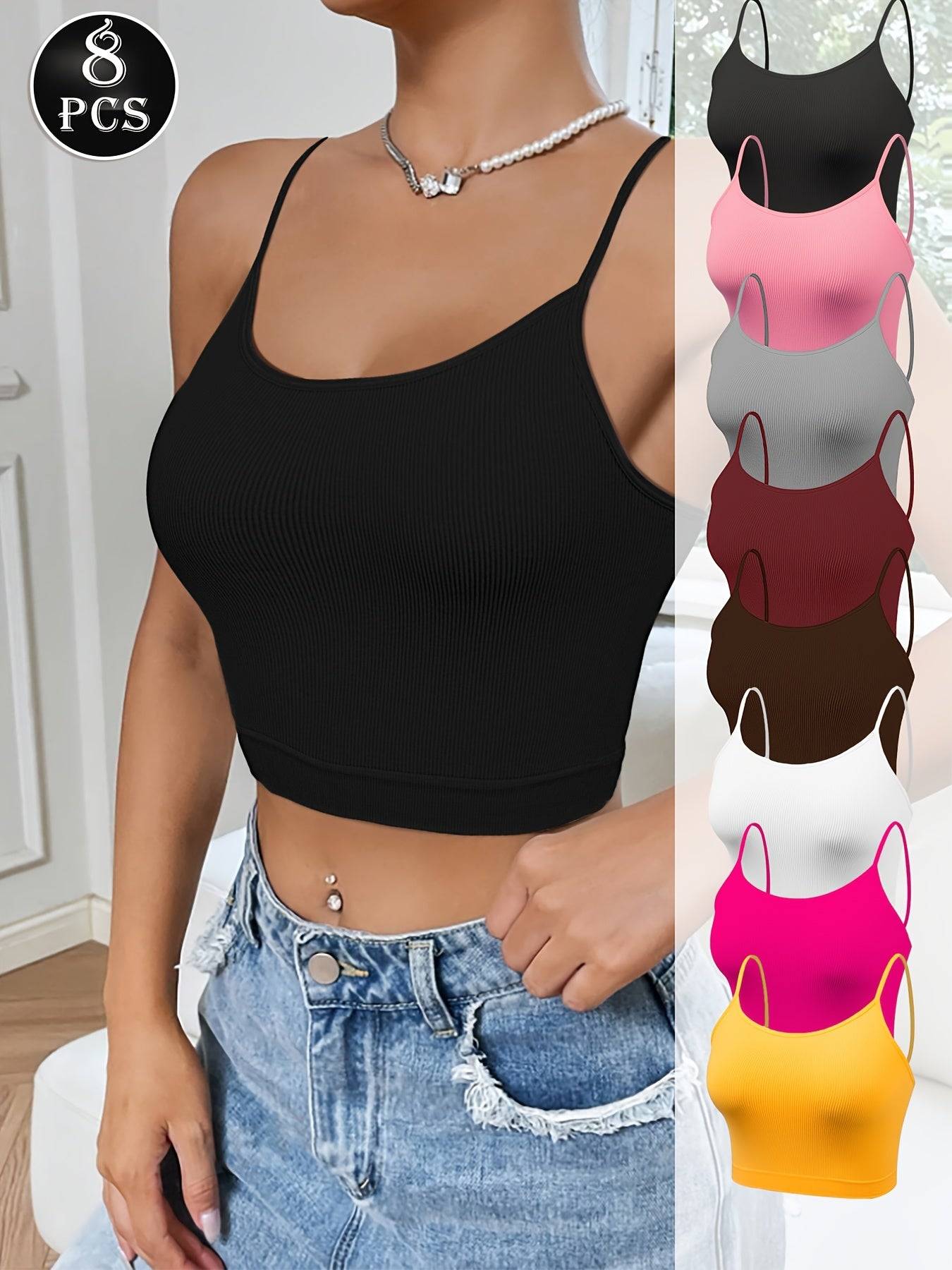 4-Pack Seamless Knit Tank Tops for Women – Soft Elastic Solid Color Camisoles for Spring, Summer & Fall