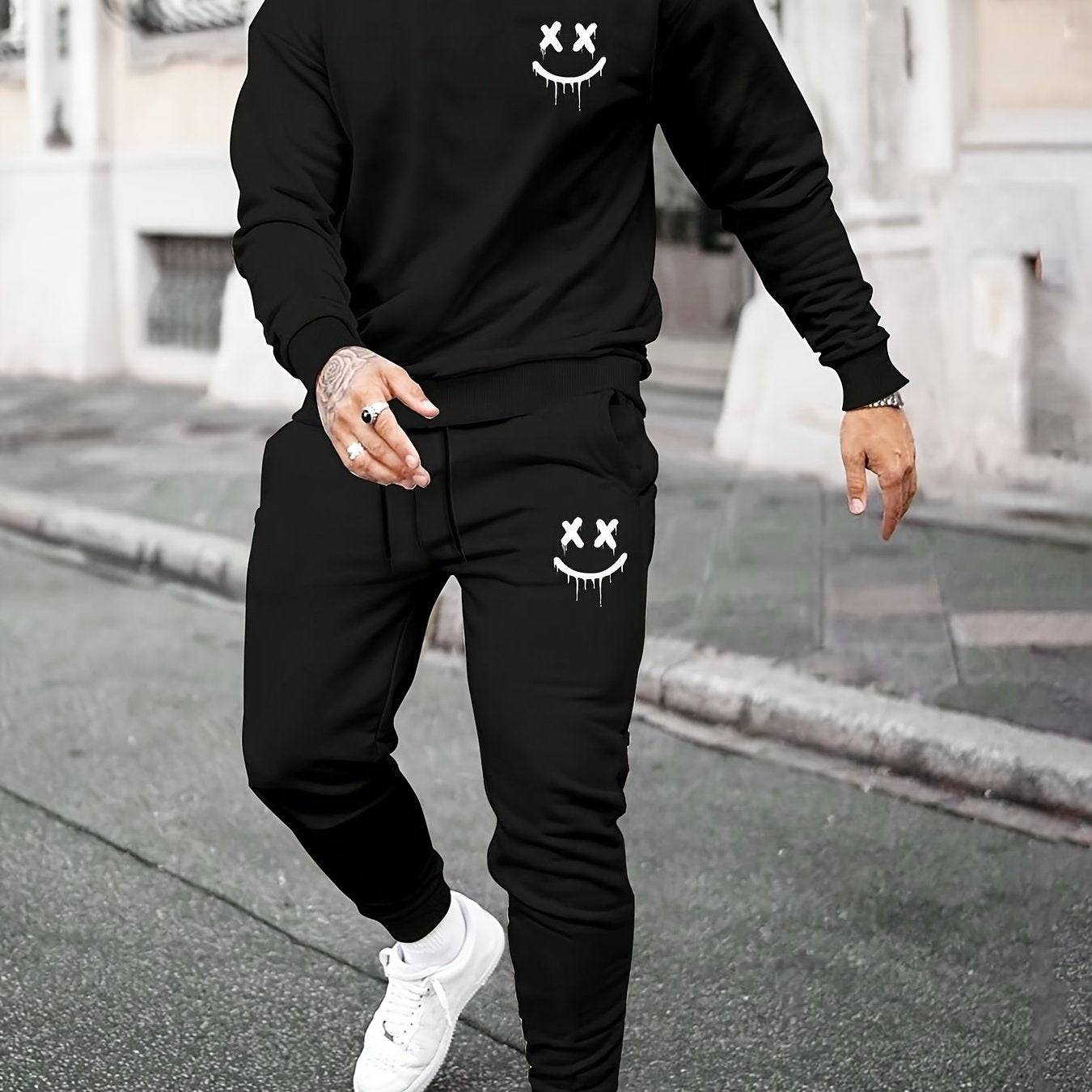 Men's NYC Streetwear Sweatshirt, Black Heavyweight Polyester Pullover with Crew Neck and Long Sleeves, Casual Urban Style for Daily Wear