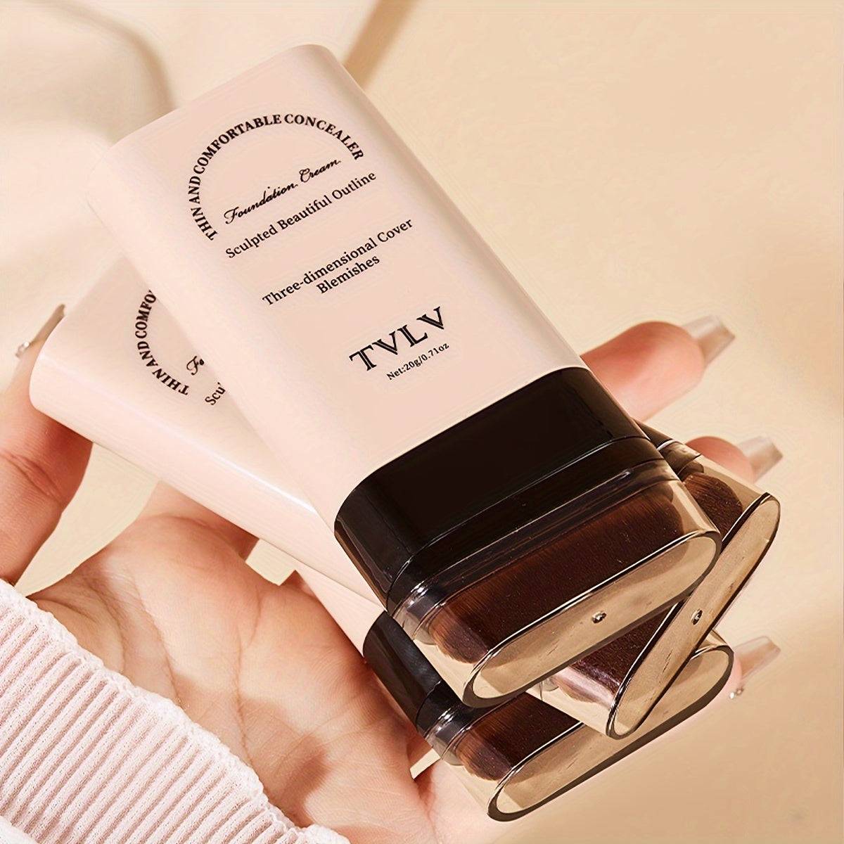 Full Coverage Concealer Stick Foundation with Built-In Brush, Matte Long-Lasting Makeup Stick for Smooth Face Finish, Light Beige