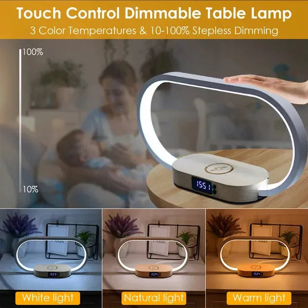 LED Table Lamp with Clock and Wireless Charging