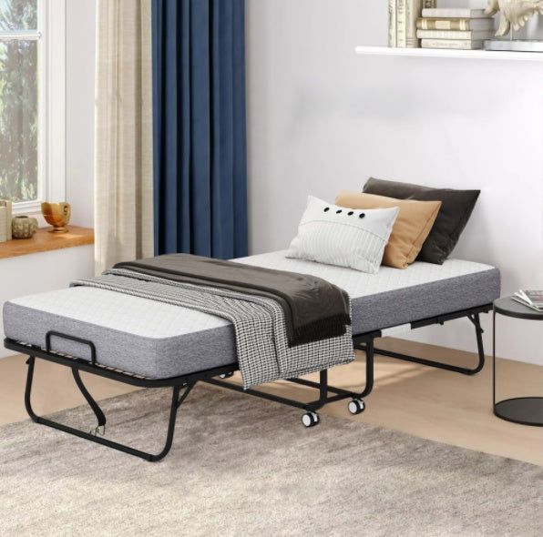 Folding Bed with 5 Inch Memory Foam Mattress and Metal Frame