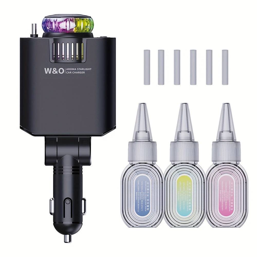 3-in-1 Multifunctional Car Charger Air Freshener, Starry Sky Light & Dual Retractable Cables for a Stylish Drive