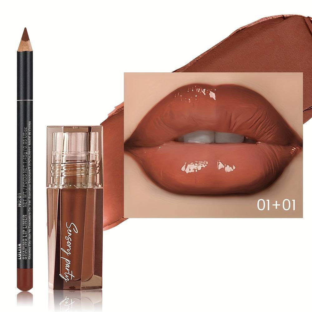 Hydrating Lip Gloss & Lip Liner Set Long-Lasting Matte Finish with Precision Lip Pencil & Nourishing Balm Universal Light Beige Shade