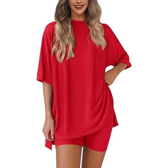 Women’s Two Piece Set Crew Neck Top and Loose Shorts