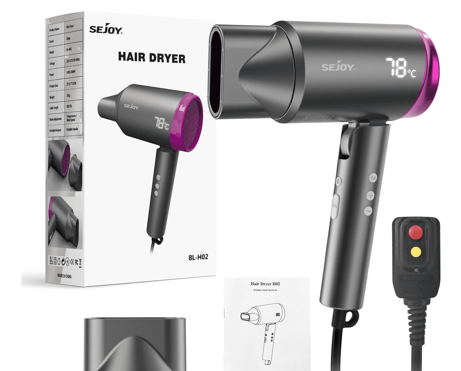 Professional Ionic Hair Dryer 1800W with Negative Ion Nozzle, Fast Drying Blow Dryer for Salon & Home Use