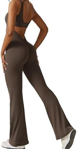 Sleeveless Flare Yoga Jumpsuits Long Pants High Stretch