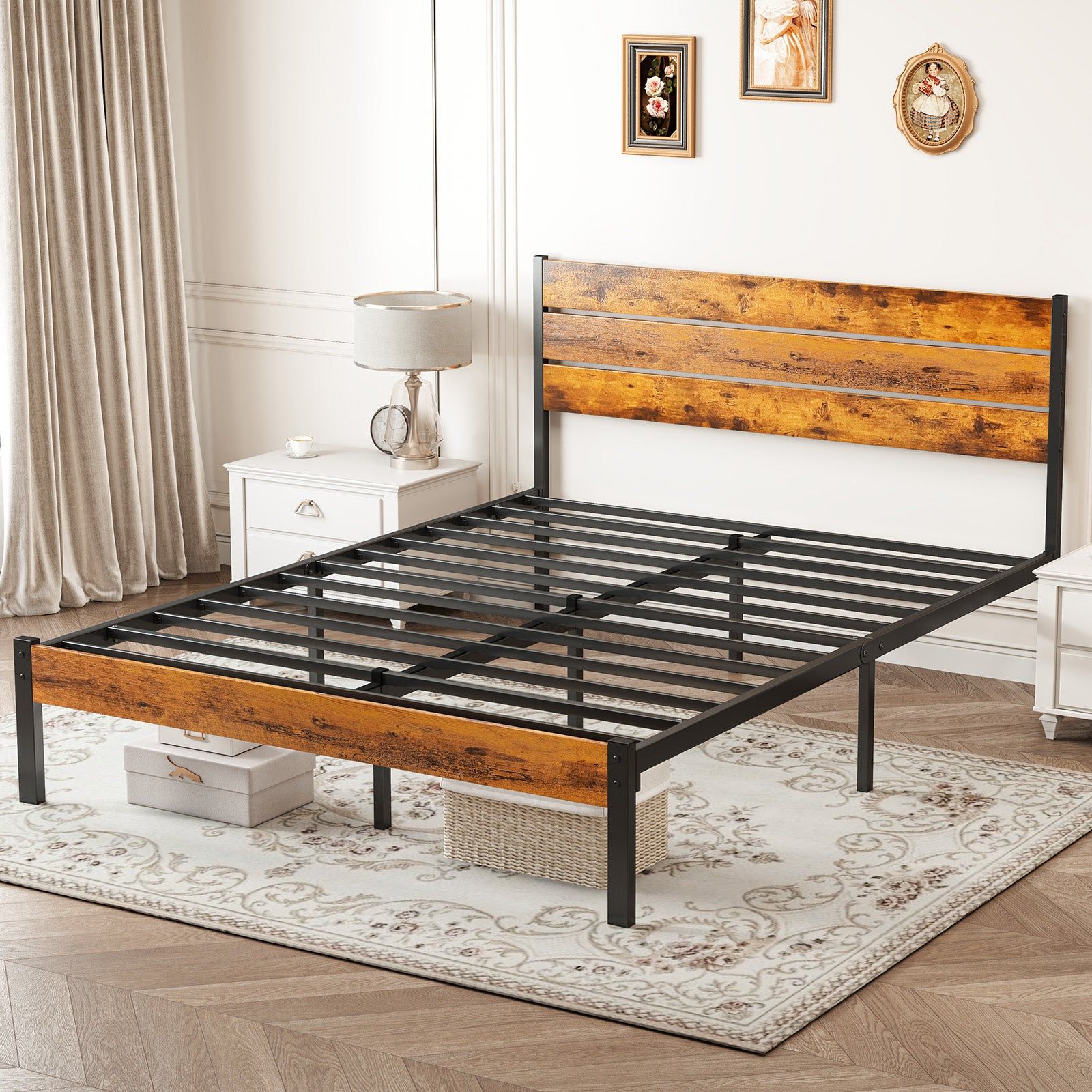 Metal Platform Bed Frame with Headboard and Footboard