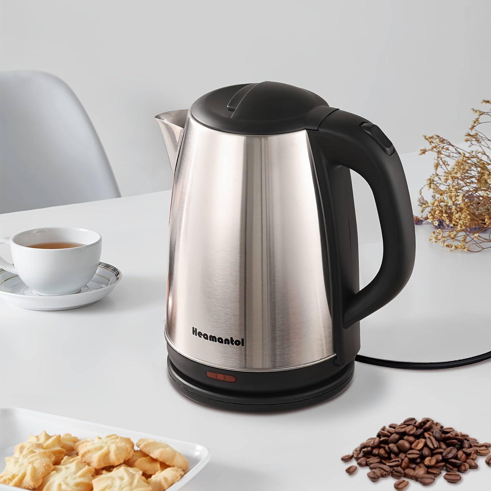 1.8L Electric Kettle – Stainless Steel Double Wall Hot Water Boiler with Auto Shut Off, Boil-Dry Protection, LED Indicator & BPA-Free Cordless Base
