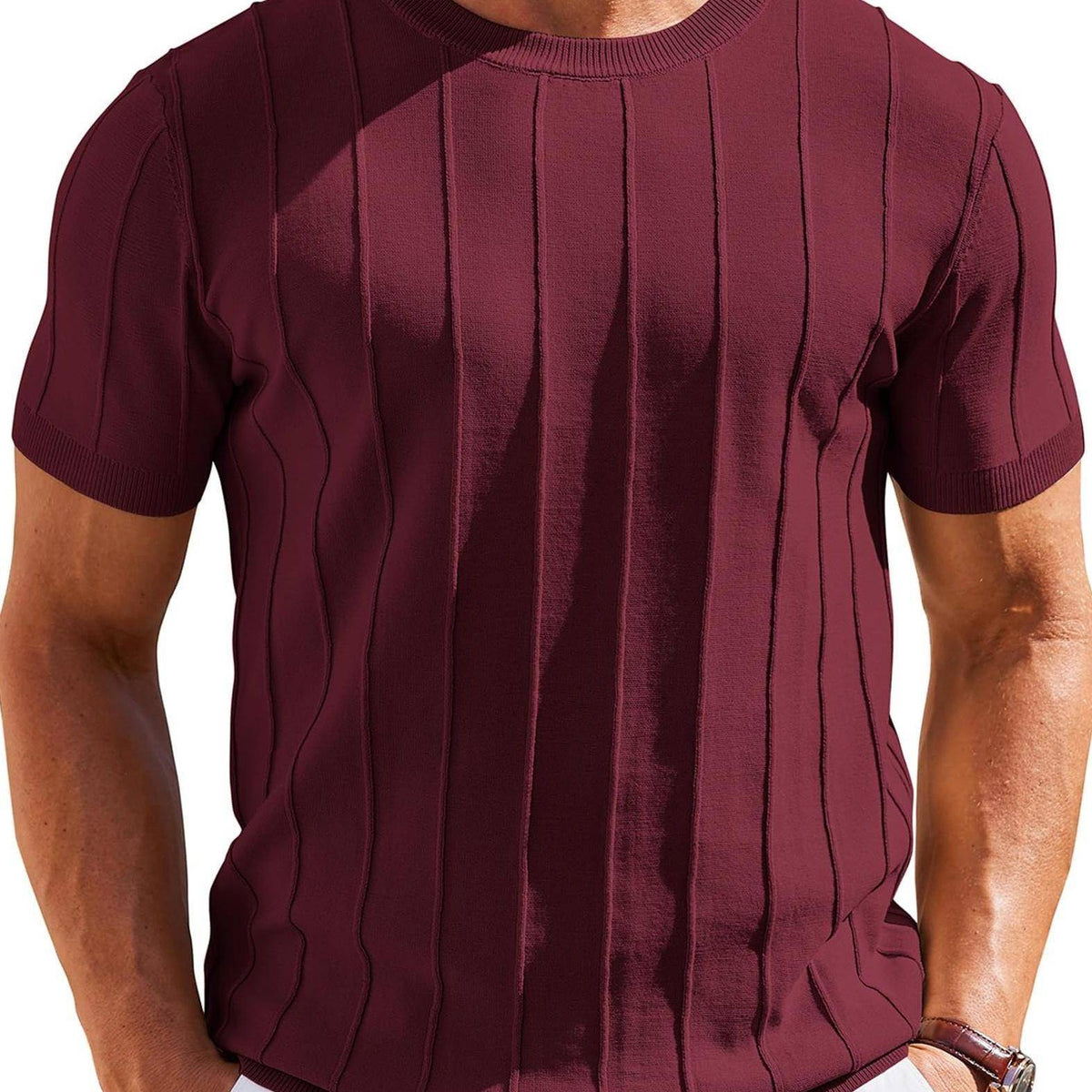 Men’s Casual Crew Neck T-Shirt 100% Viscose Knit Short Sleeve Ribbed Pullover Solid Color Medium Stretch Summer Top