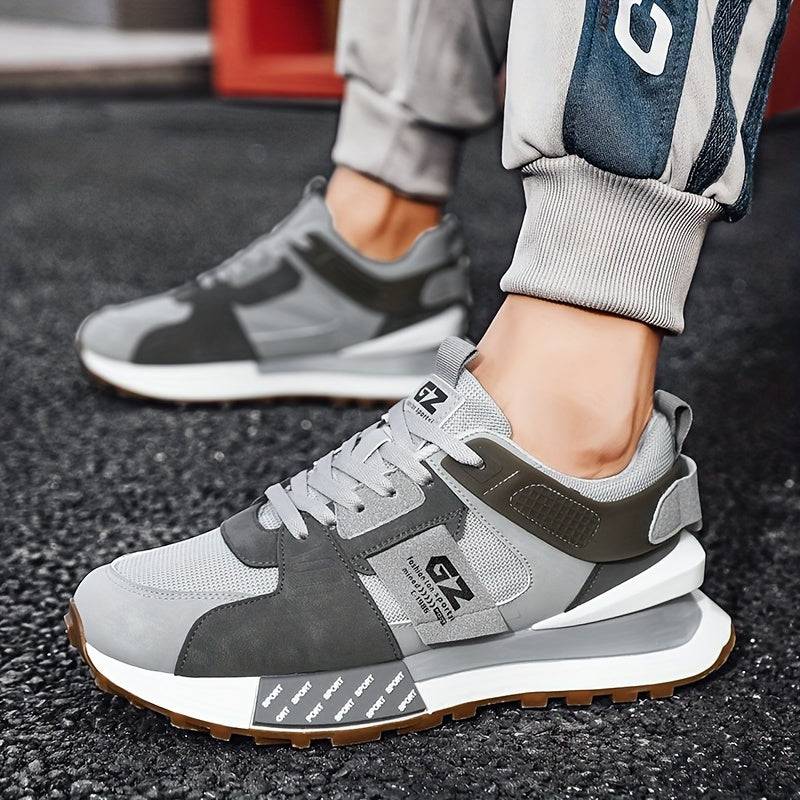 Men’s Casual Sneakers with Vintage Graphic Print, PU Upper & Non-Slip Rubber Sole, Low-Top Lace-Up Shoes for All-Season Wear