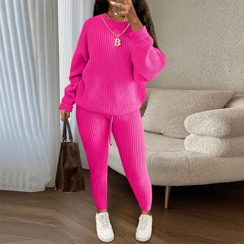 Women’s Ribbed Knit Sweater and Pants Set Loose Pullover Top with Drawstring Trousers