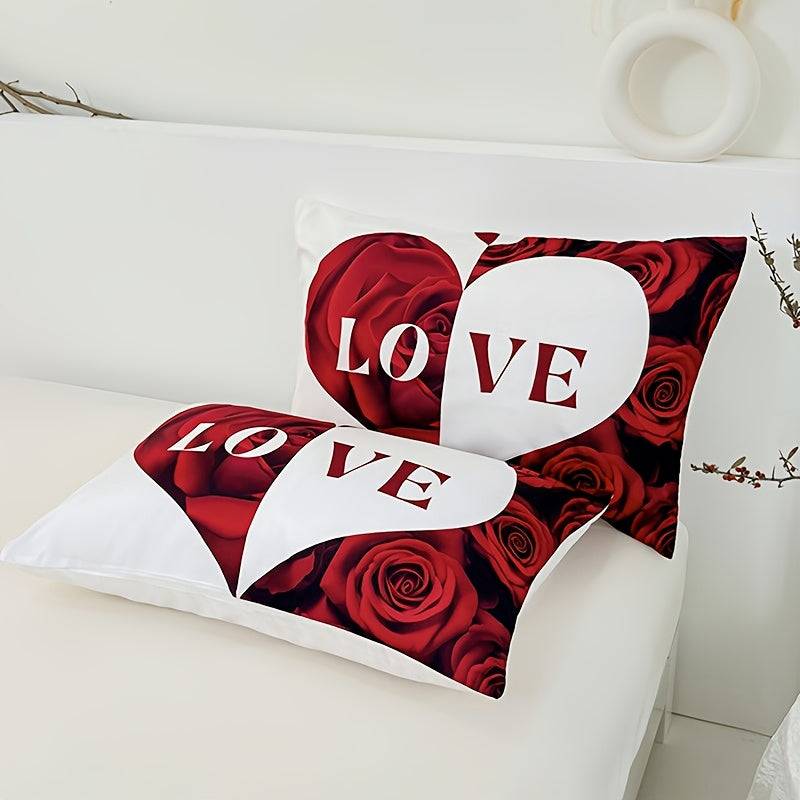 3-Piece Red & White Love Heart Duvet Cover Set – Romantic Digital Print Bedding for Bedroom Decor & Mother’s Day Gift