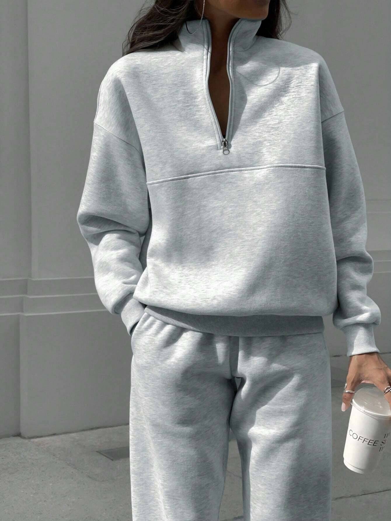 Women’s Tracksuit Zip Collar Top And Elastic Pants Set