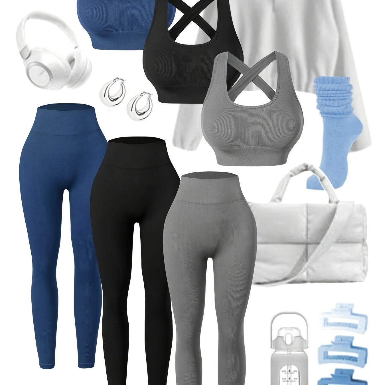 3-Piece Women’s Seamless Activewear Set with Backless Sports Bra & Hip-Lifting Leggings, High-Stretch with Crossover Straps