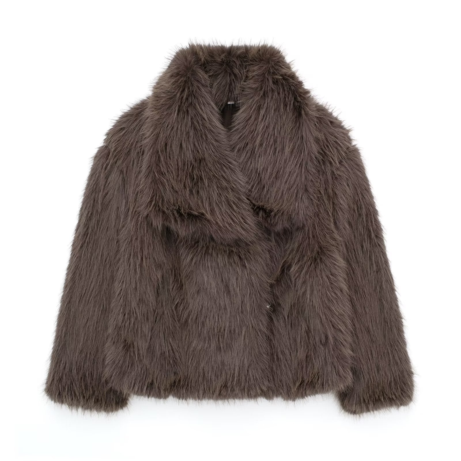 Women’s Winter Plush Coat Warm Thick Fluffy Lapel Jacket Long Sleeve Casual Outerwear