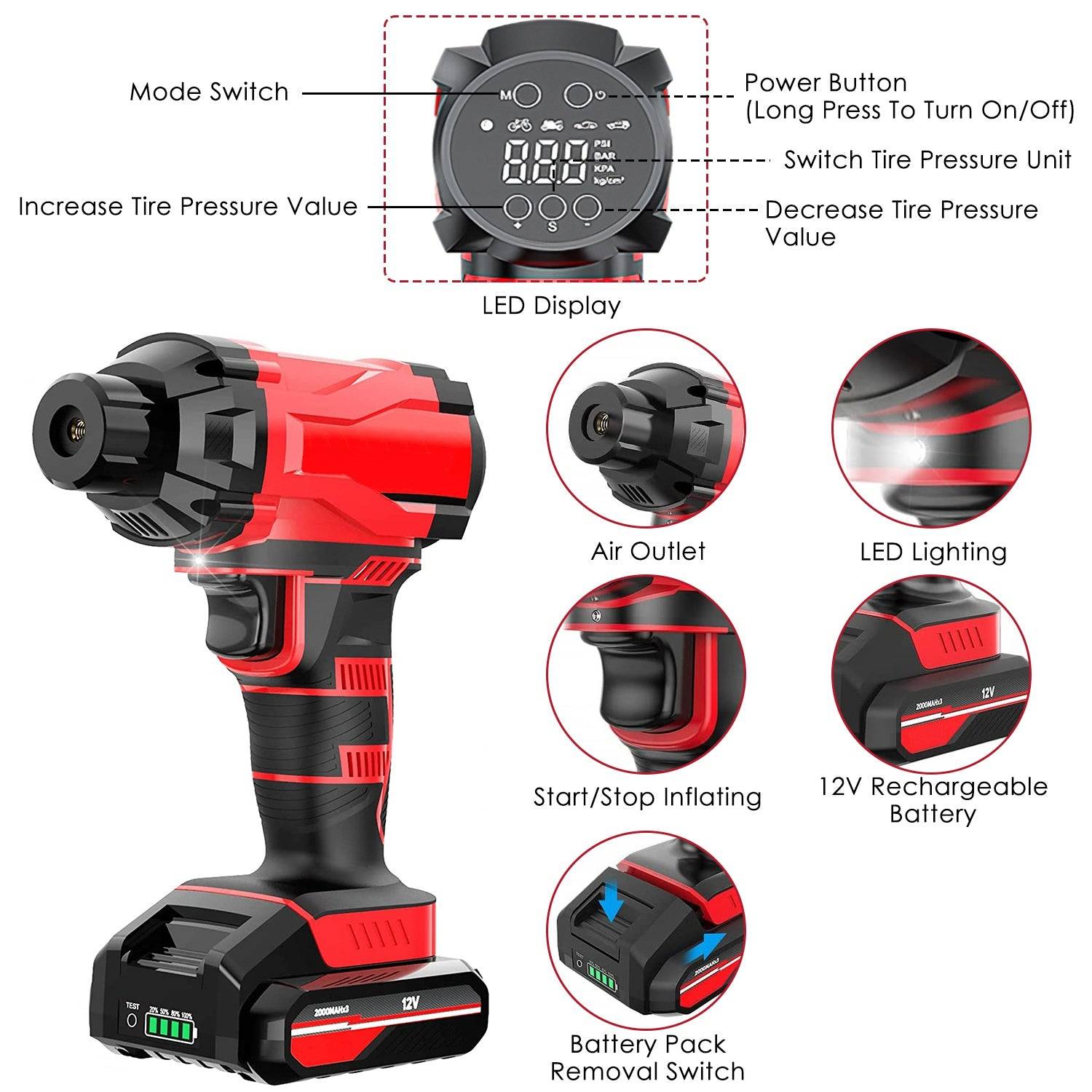 Wireless Tire Inflator 150 PSI Rechargeable