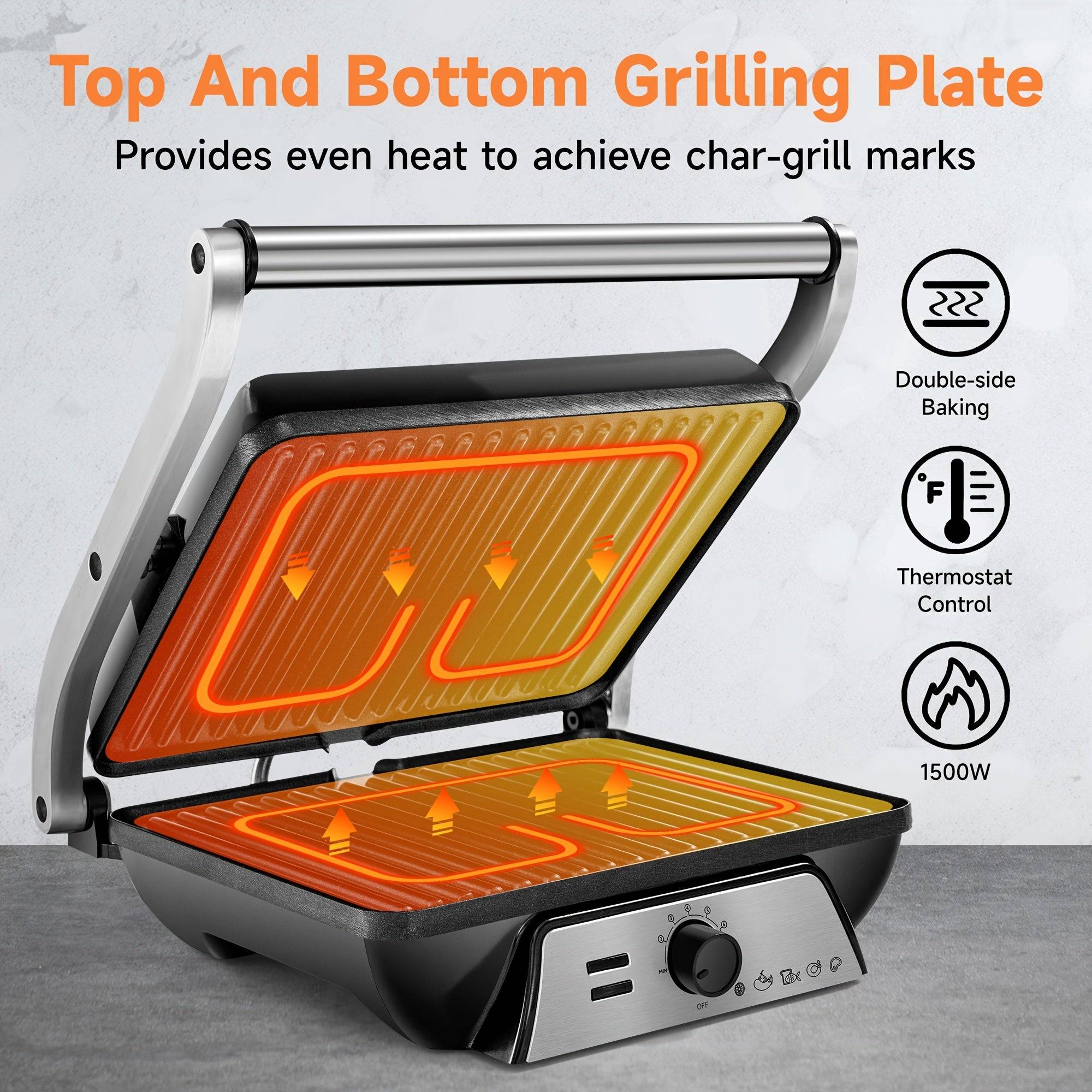 Electric 3-in-1 Panini Press Grill – Non-Stick Plates, 180° Opening & Floating Hinge for Versatile Indoor Cooking
