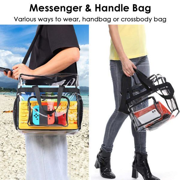 Clear PVC Tote Bag with Crossbody Strap and 4 Pockets